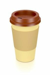 Plain brown coffee cup with sleeve