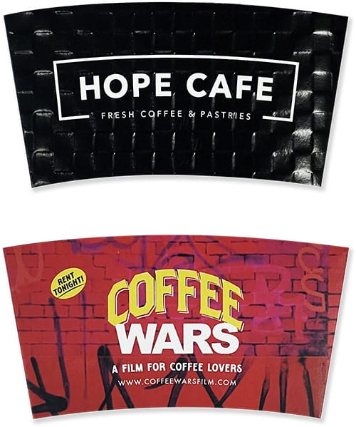 full color smooth and embossed coffee sleeves